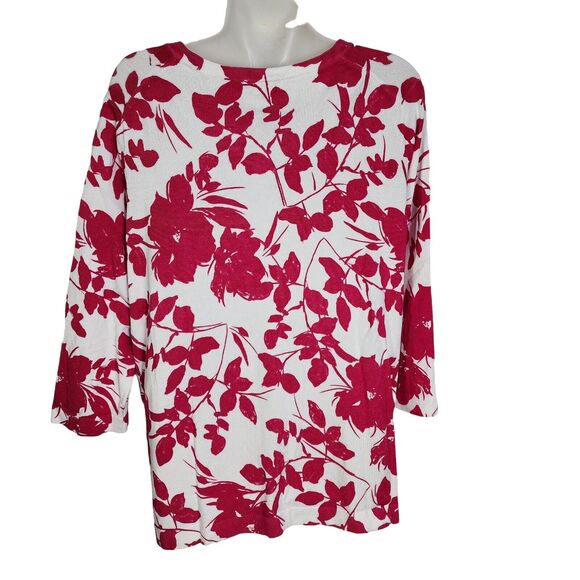 Roz & Ali Womens Cardigan Sweater Size 2X White Pink Floral Button Up 3/4 Sleeve - Picture 2 of 9